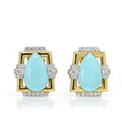 David Webb Platinum & 18K Yellow Gold Cabochon Turquoise and Diamond Clip-On Earrings - The Back Vault