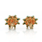 Flower 18K Yellow Gold Coral, Turquoise and Diamond Clip-On Earrings - The Back Vault Jewelry