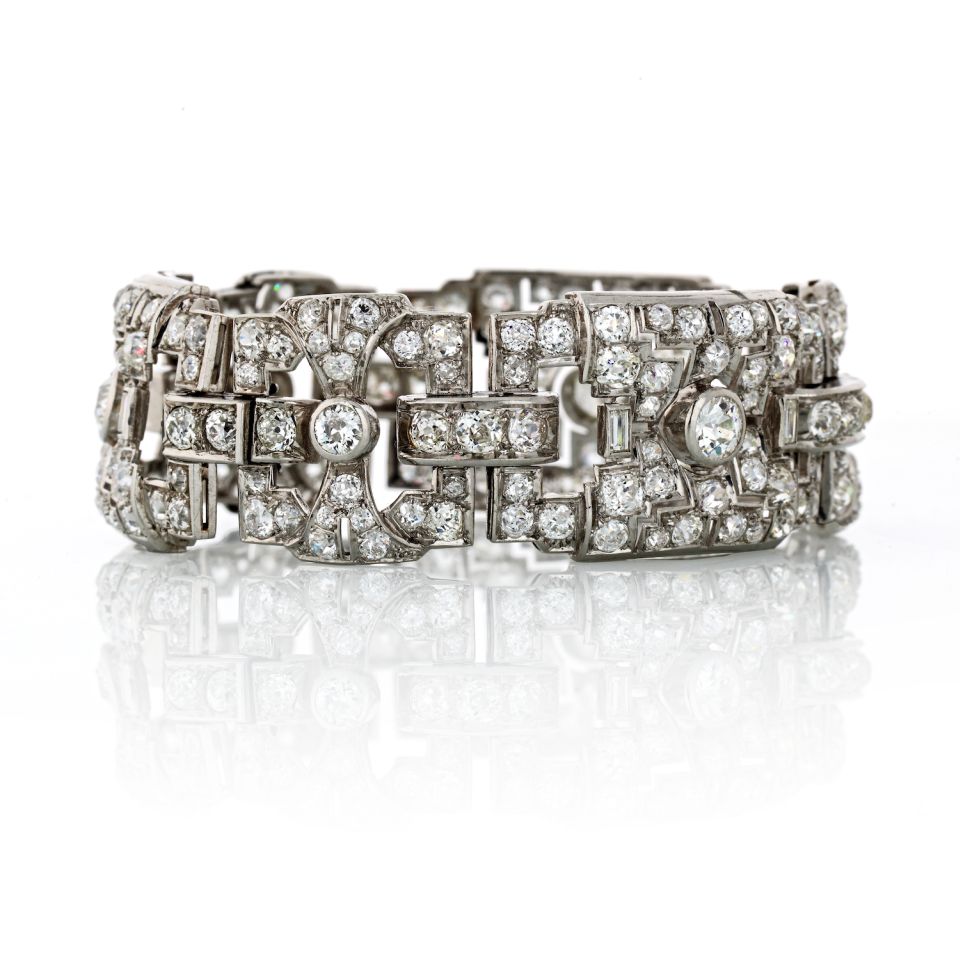 1930's Platinum Art Deco Open Work 22 carats Diamond Bracelet - The Back Vault Jewelry