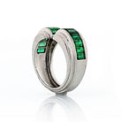 1940's Platinum Gypsy Straight Green Emerald Ring - The Back Vault Jewelry