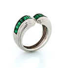 1940's Platinum Gypsy Straight Green Emerald Ring - The Back Vault Jewelry