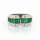 1940's Platinum Gypsy Straight Green Emerald Ring - The Back Vault Jewelry