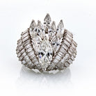 1960's Platinum 8 Carats Estate Marquise Baguette Cocktail Diamond Ring - The Back Vault