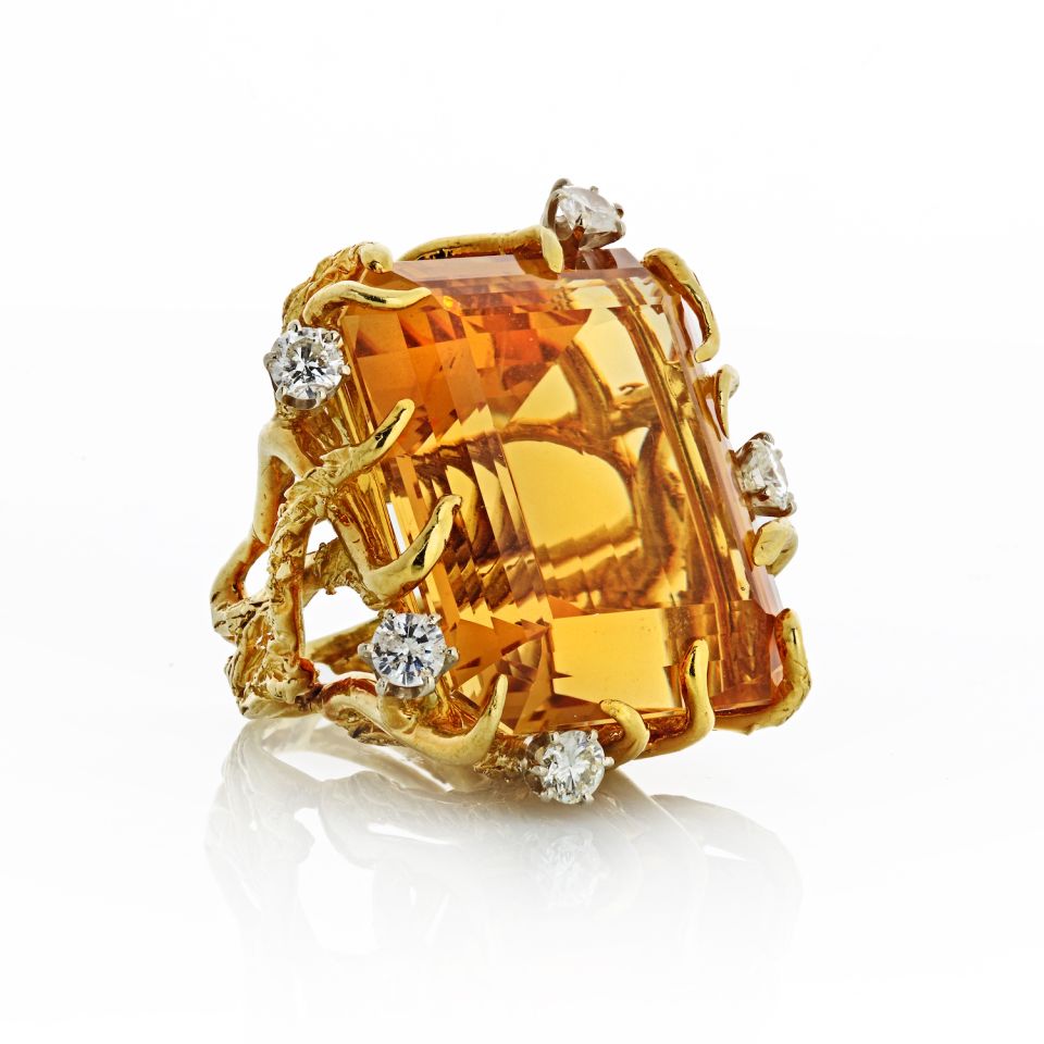 1970's 18K Yellow Gold Citrine and Diamond. Ring - The Back Vault Jewelry