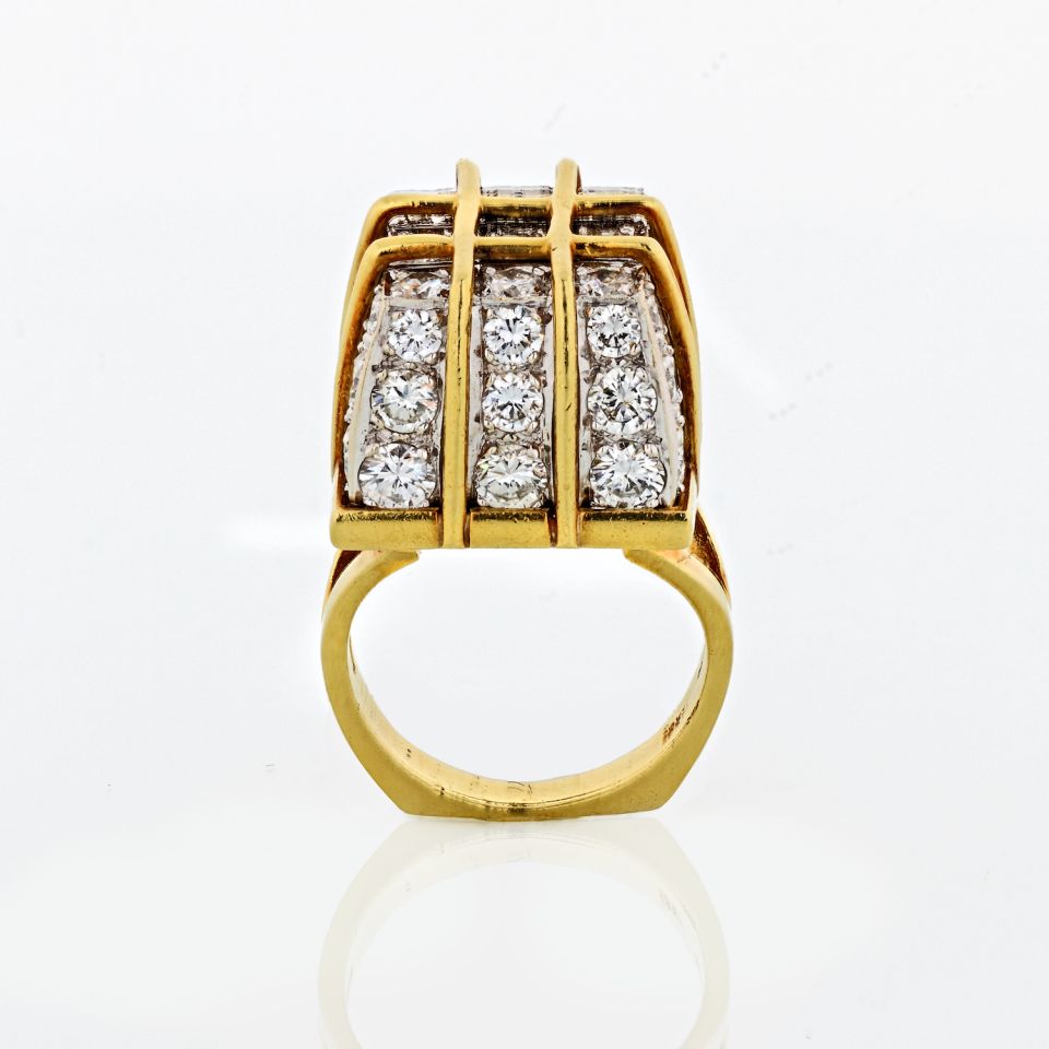 1970's 18K Yellow Gold Box Cage Diamond Criss Cross 7.50 carat Ring - The Back Vault Jewelry