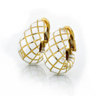 David Webb White Enamel Platinum & 18K Yellow Gold Bombe Gold Checkerboard Clip-On Earrings - The Back Vault