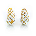 David Webb White Enamel Platinum & 18K Yellow Gold Bombe Gold Checkerboard Clip-On Earrings - The Back Vault