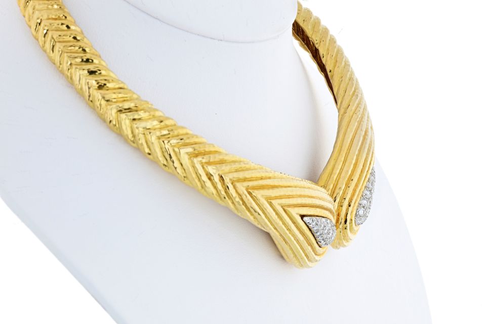 David Webb Hinge Collar Platinum & 18K Yellow Gold 2.50 Carat Diamond Necklace - The Back Vault