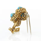 18K Yellow Gold Turquoise And Diamond Flower Brooch - The Back Vault Jewelry