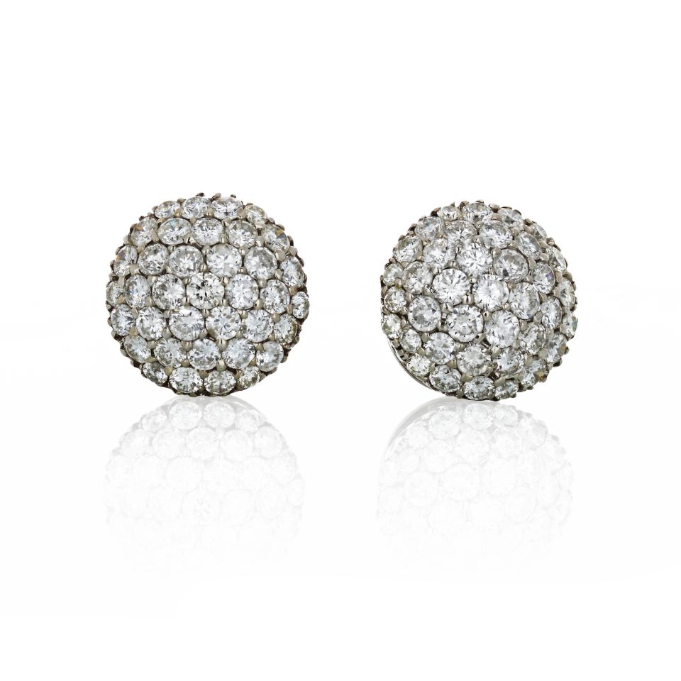 18K White Gold 3.50 carat Pave Diamond Ball Button Earrings - The Back Vault