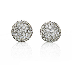 18K White Gold 3.50 carat Pave Diamond Ball Button Earrings