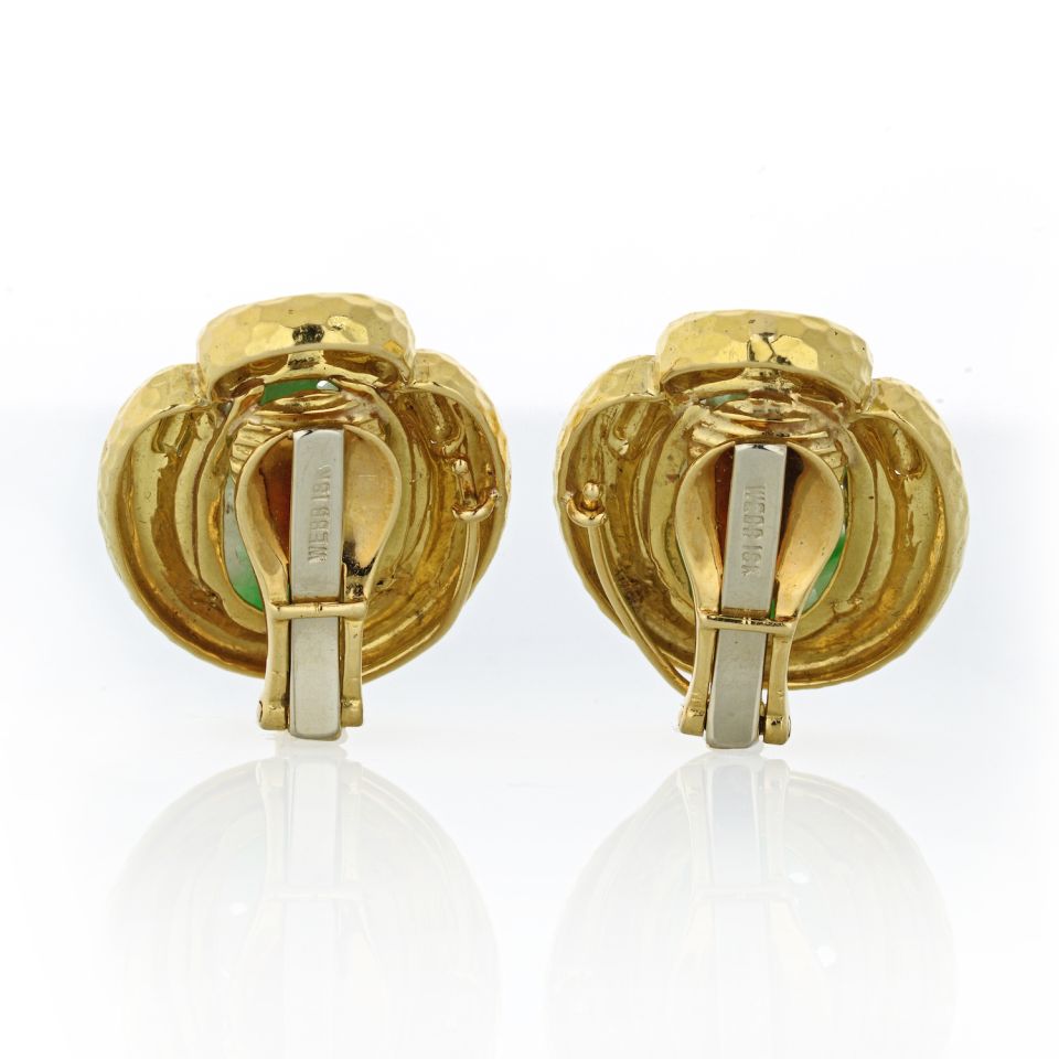 David Webb 18K Yellow Gold Carved Jade Clip-On Earrings - The Back Vault