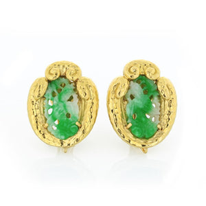 David Webb 18K Yellow Gold Carved Jade Clip-On Earrings