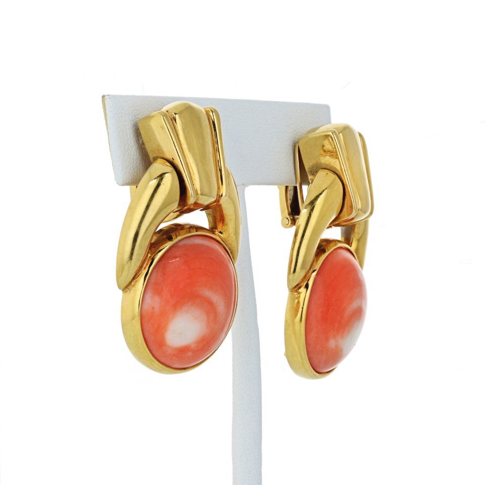 David Webb Coral 18K Yellow Gold Door Knocker Earrings - The Back Vault