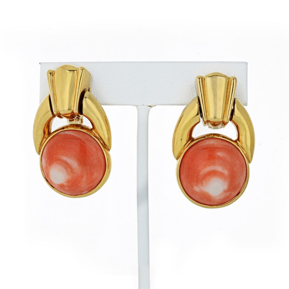 David Webb Coral 18K Yellow Gold Door Knocker Earrings - The Back Vault