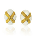 David Webb 18K Yellow Gold Oval White Enamel Earrings - The Back Vault