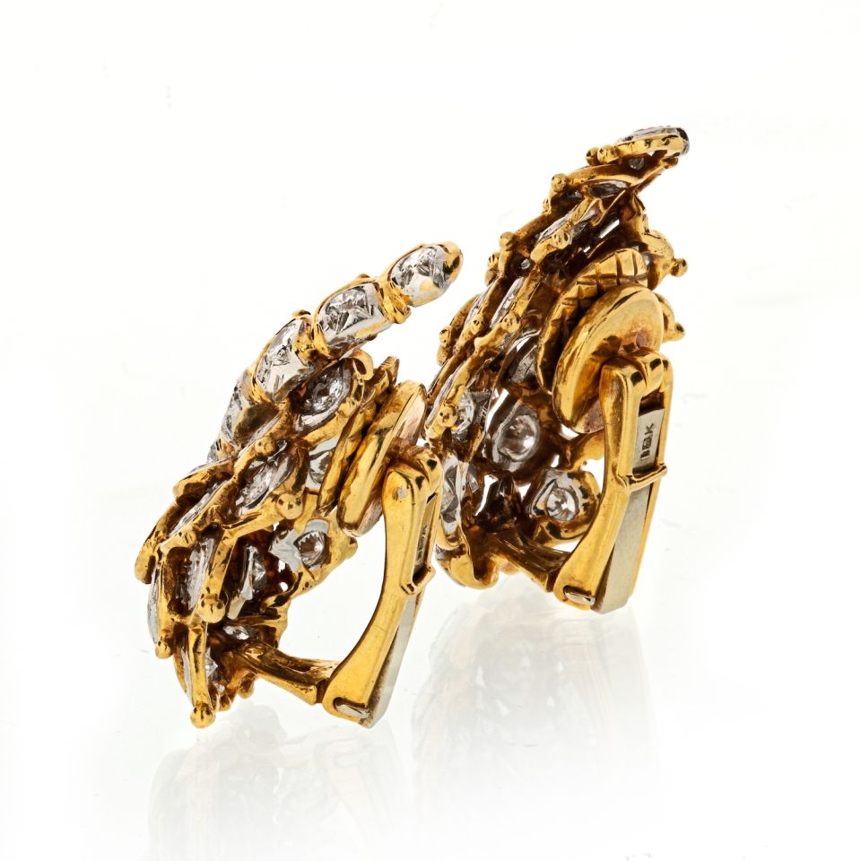 Leaf Platinum & 18K Yellow Gold Estate 1970's Diamond 5.00cts Earrings - The Back Vault Jewelry