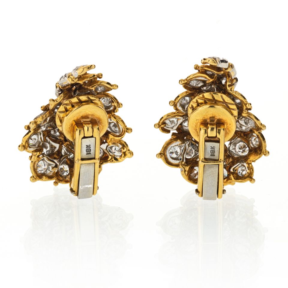 Leaf Platinum & 18K Yellow Gold Estate 1970's Diamond 5.00cts Earrings - The Back Vault Jewelry