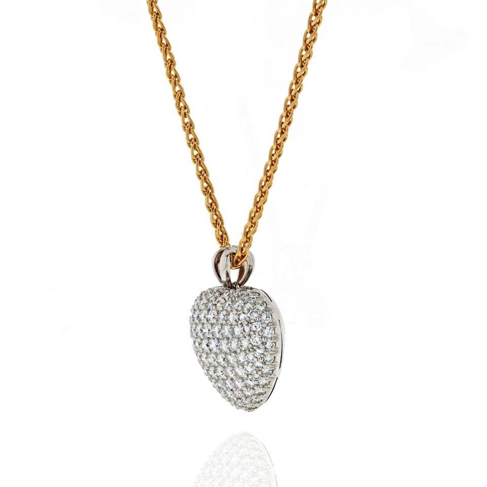 Kurt Wayne Platinum & 18K Yellow Gold 5.50 carat Pave Diamond Heart Pendant - The Back Vault Jewelry