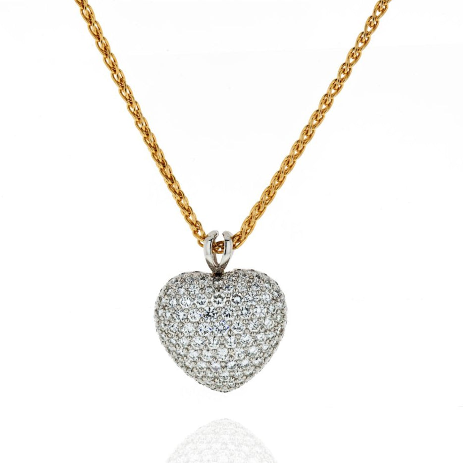 Kurt Wayne Platinum & 18K Yellow Gold 5.50 carat Pave Diamond Heart Pendant - The Back Vault Jewelry