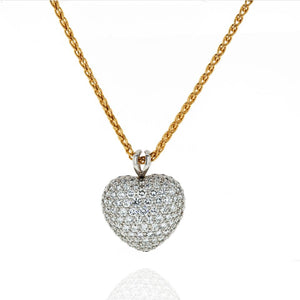 Kurt Wayne Platinum & 18K Yellow Gold 5.50 carat Pave Diamond Heart Pendant