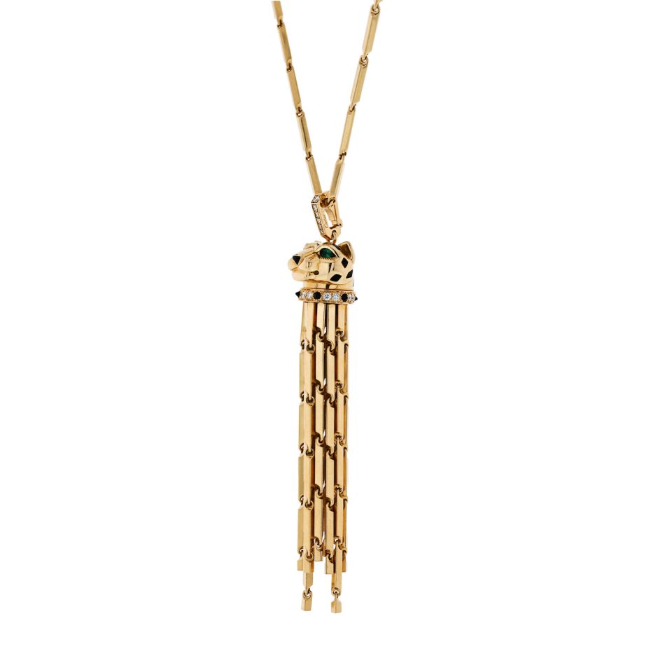 Cartier Panthere 18K Yellow Gold On A Gold Chain Long Tassel Spotted Necklace - The Back Vault Jewelry