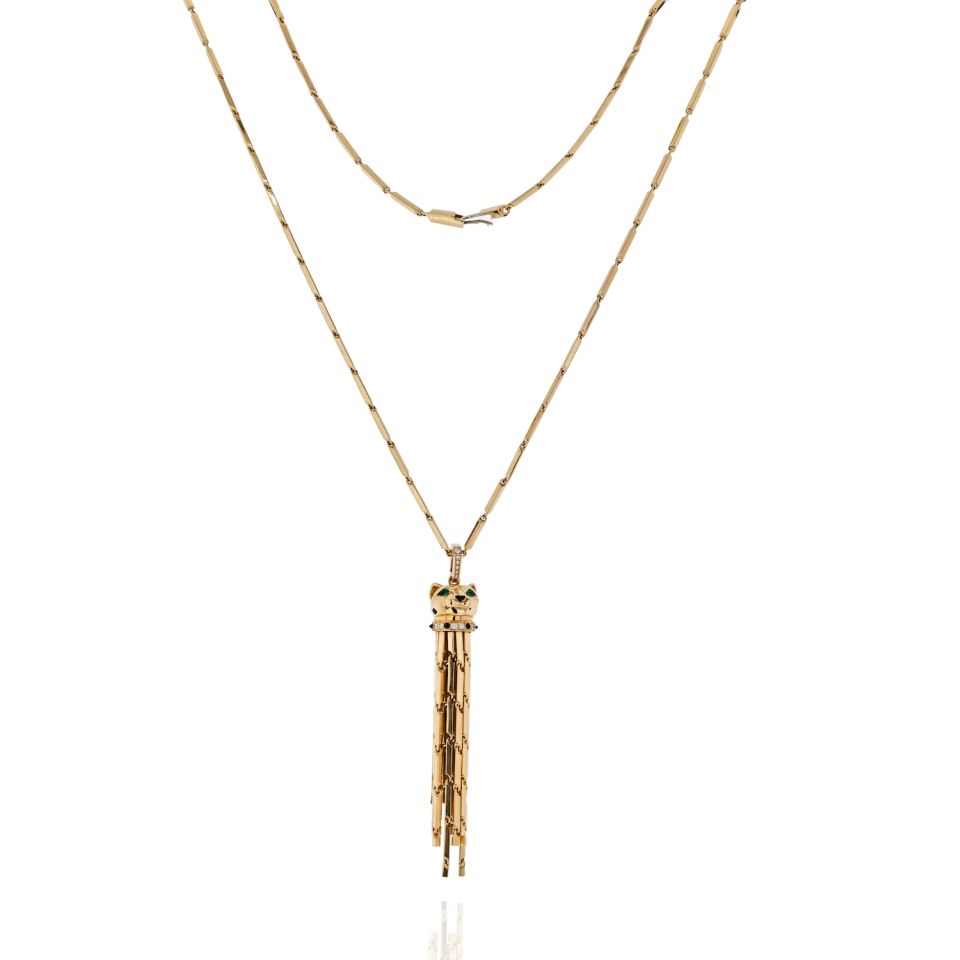 Cartier Panthere 18K Yellow Gold On A Gold Chain Long Tassel Spotted Necklace - The Back Vault