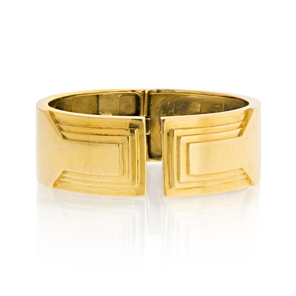 David Webb Cuff 18K Yellow Gold Geometric High Polished Bracelet - The Back Vault