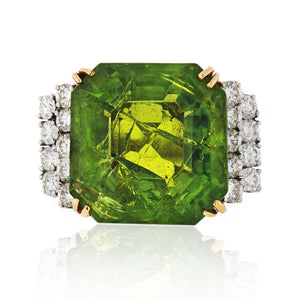 Platinum & 18K Yellow Gold 45 Carat Large Peridot Diamond Ring