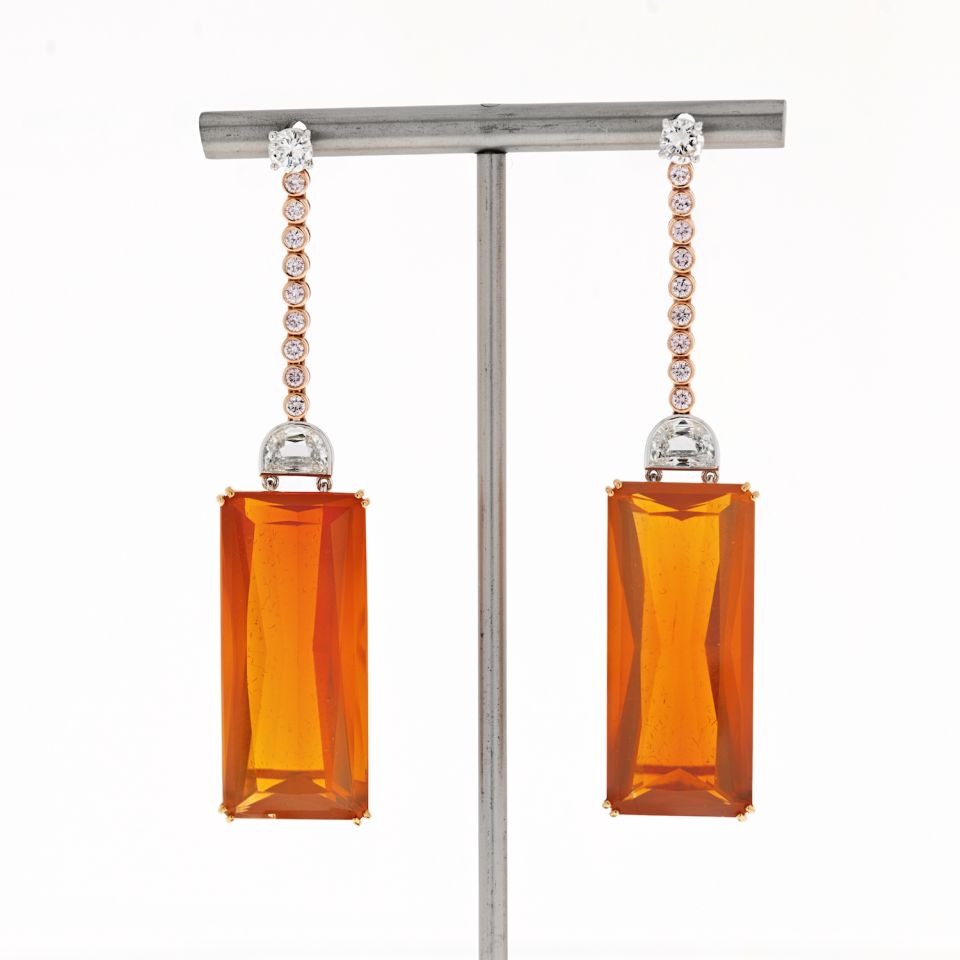 Platinum & 18K Yellow Gold Amber And Diamond Drop Dangle Earrings - The Back Vault Jewelry