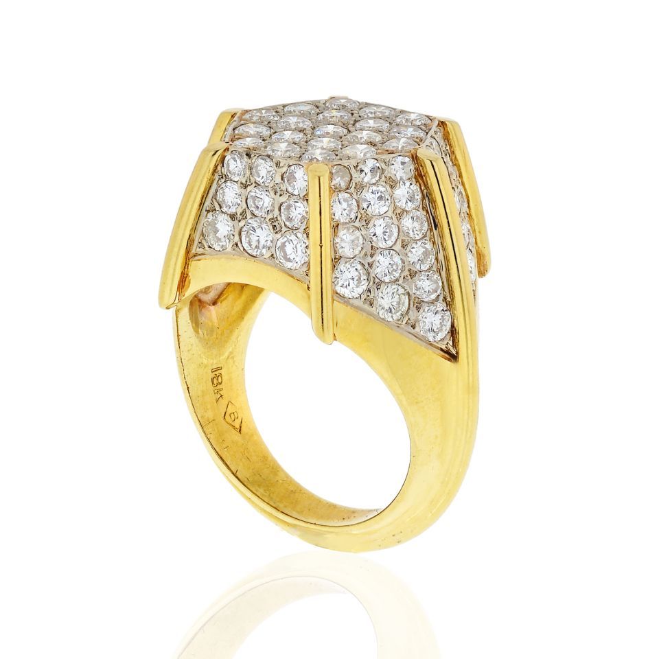 Platinum & 18K Yellow Gold 5.00 Carat Octagon Diamond 1980's Ring - The Back Vault Jewelry