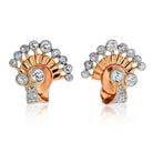 1940's Platinum & 18K Yellow Gold Retro Fan Style Old Cut Diamond Earrings - The Back Vault Jewelry