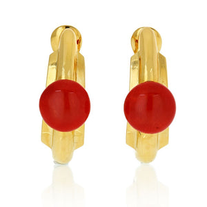 David Webb Coral 18K Yellow Gold Hoop Style Clip-On Earrings