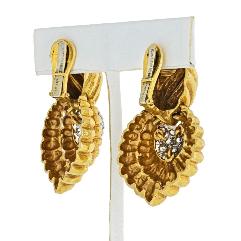 David Webb Hammered Platinum & 18K Yellow Gold Door Knocker Diamond 7.00cts Earrings - The Back Vault