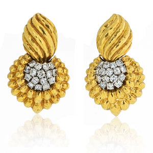 David Webb Hammered Platinum & 18K Yellow Gold Door Knocker Diamond 7.00cts Earrings