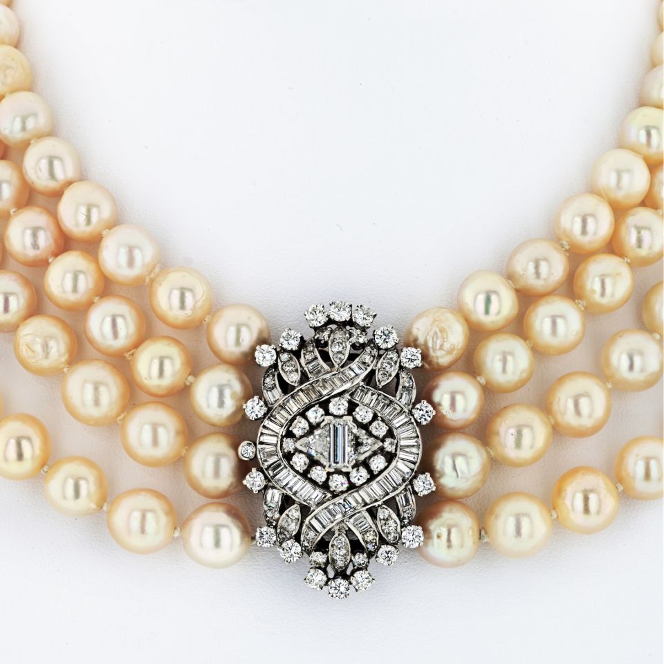 Platinum Pearl and Diamond Choker Necklace - The Back Vault