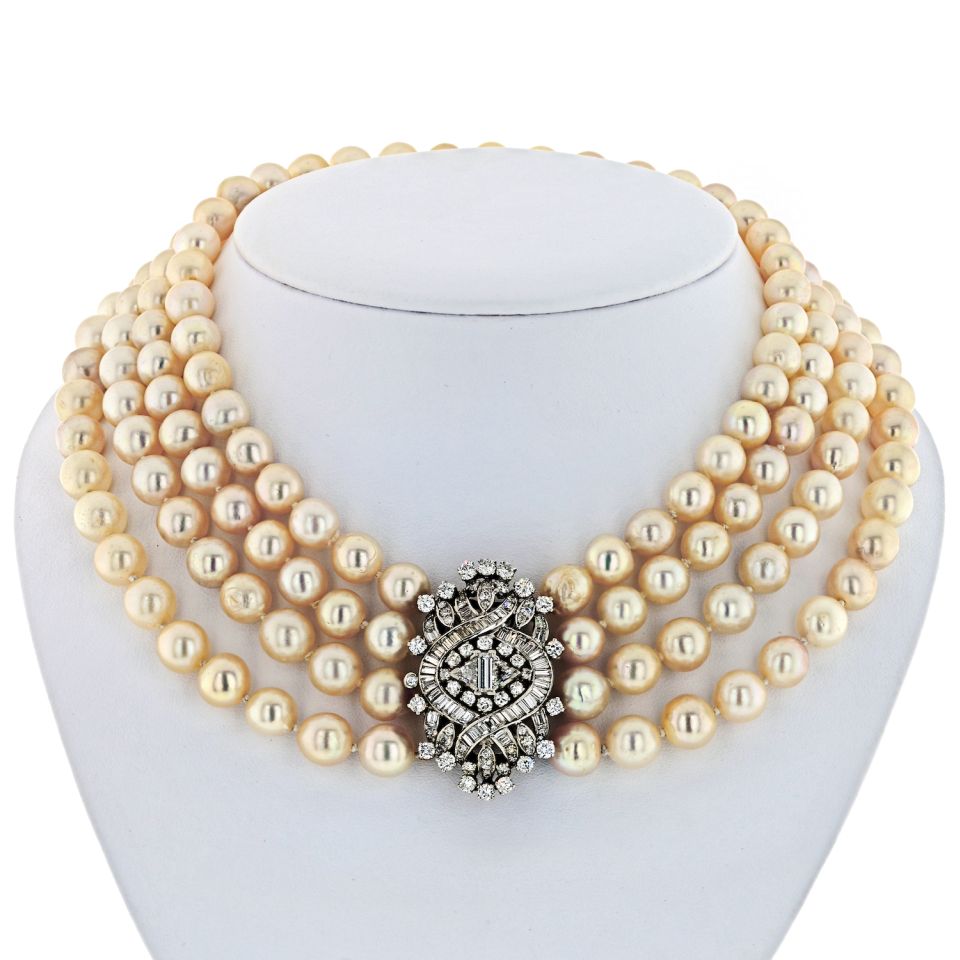 Platinum Pearl and Diamond Choker Necklace - The Back Vault