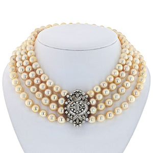 Platinum Pearl and Diamond Choker Necklace