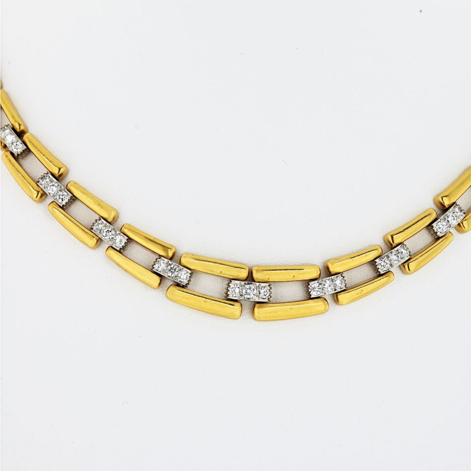 David Webb Collar Platinum & 18K Yellow Gold Open Link Diamond Chain Necklace - The Back Vault