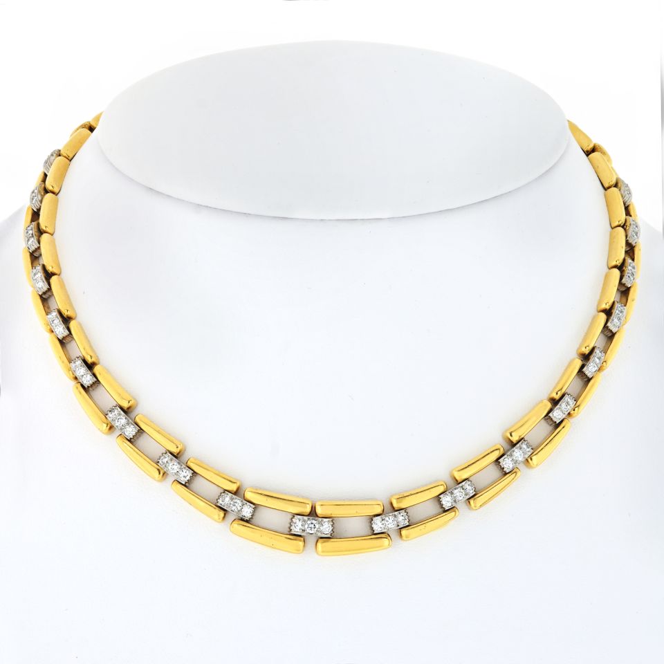 David Webb Collar Platinum & 18K Yellow Gold Open Link Diamond Chain Necklace - The Back Vault