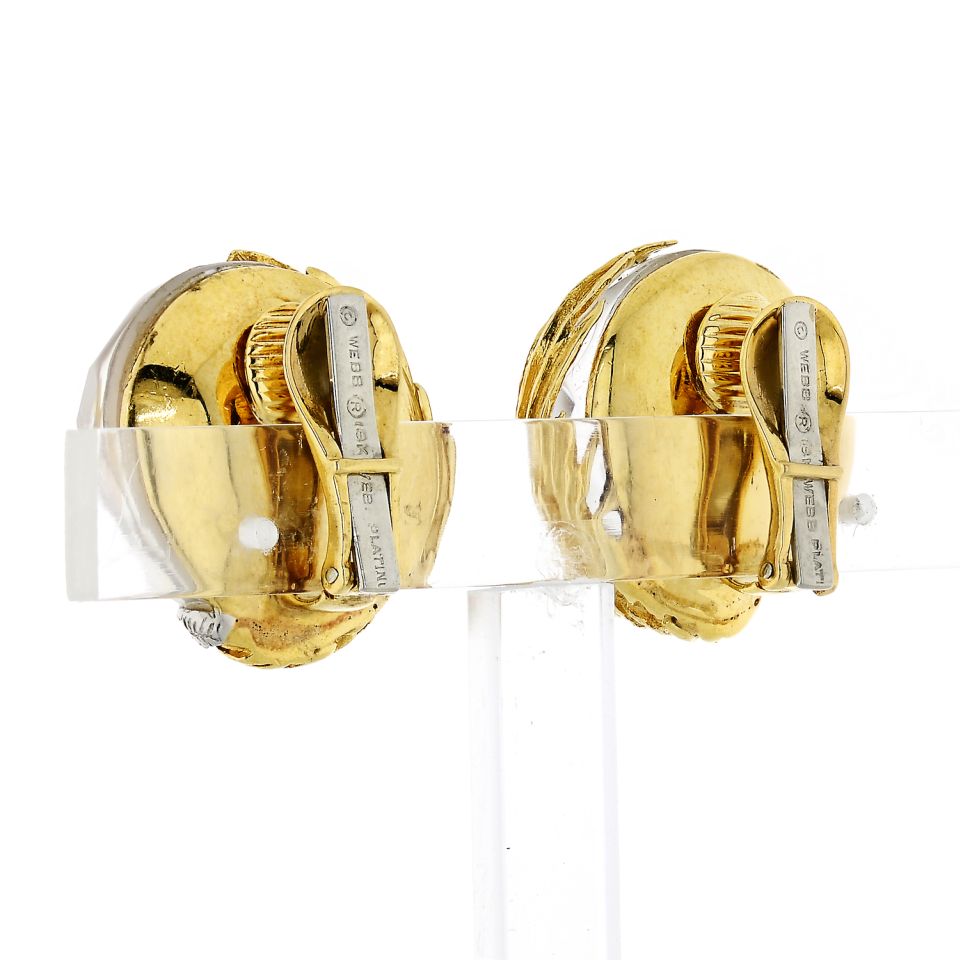 David Webb 18K Yellow Gold Rock Crystal And Diamond Round Clip-On Earrings - The Back Vault