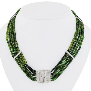 Platinum Beaded Green Tourmalene And Diamond Strand Necklace