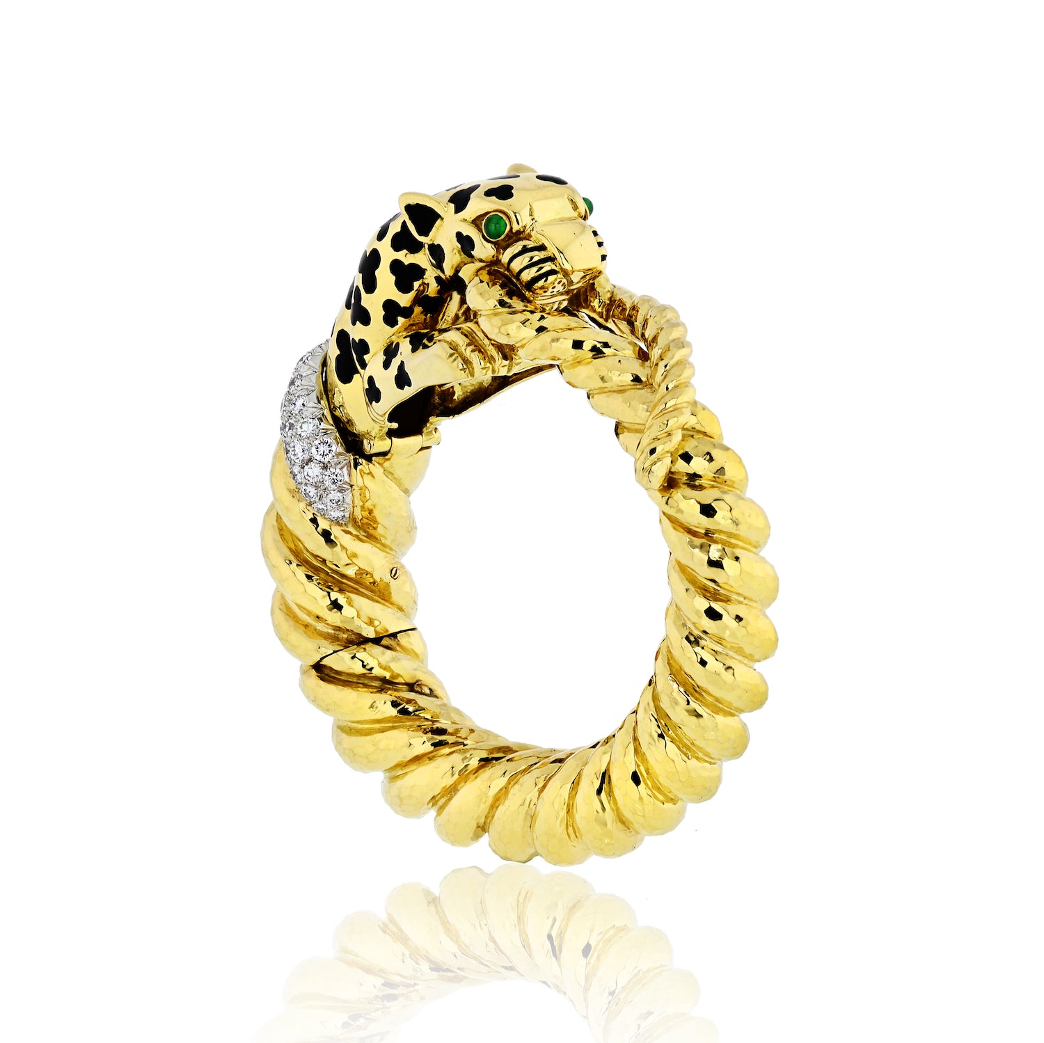 David Webb 18K Yellow Gold Spotted Leopard Diamond Bangle Bracelet - The Back Vault