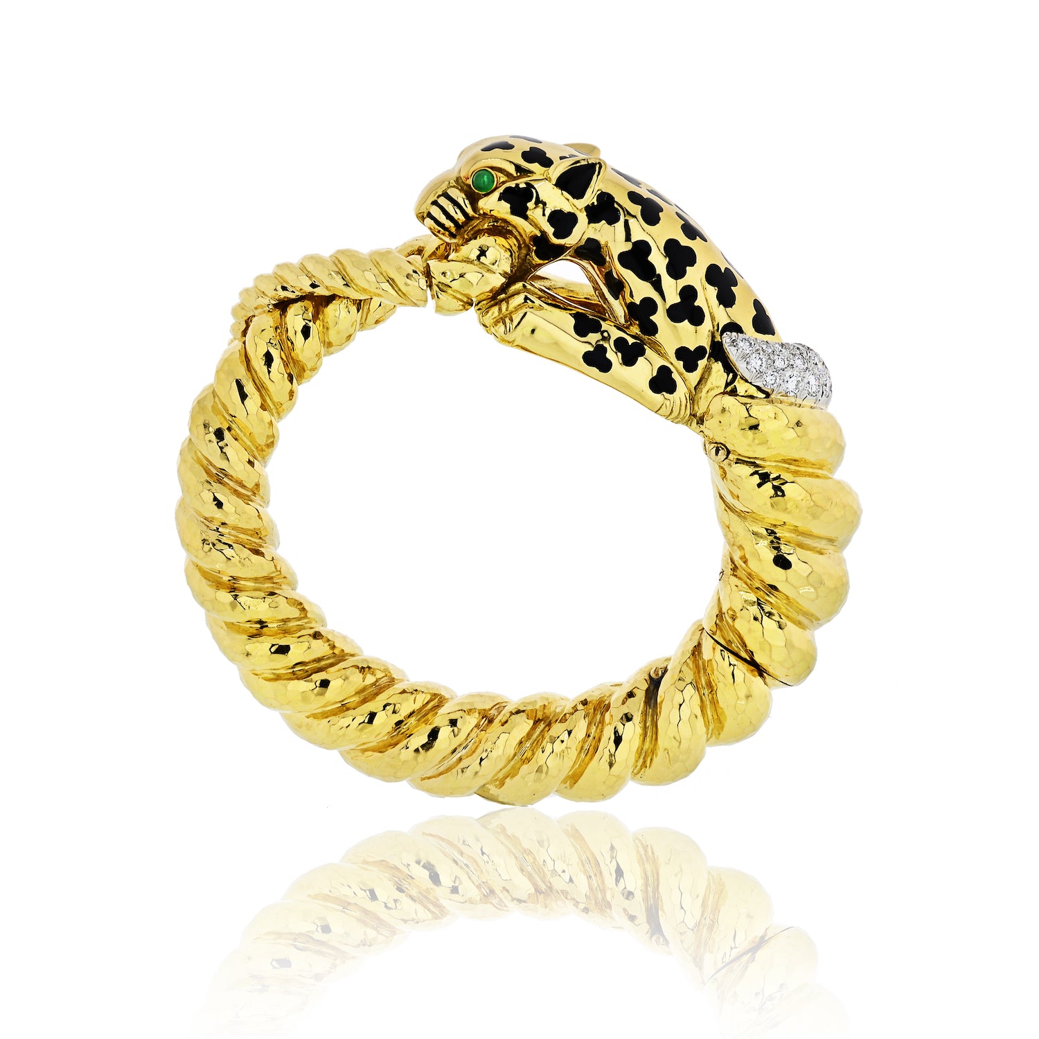 David Webb 18K Yellow Gold Spotted Leopard Diamond Bangle Bracelet - The Back Vault