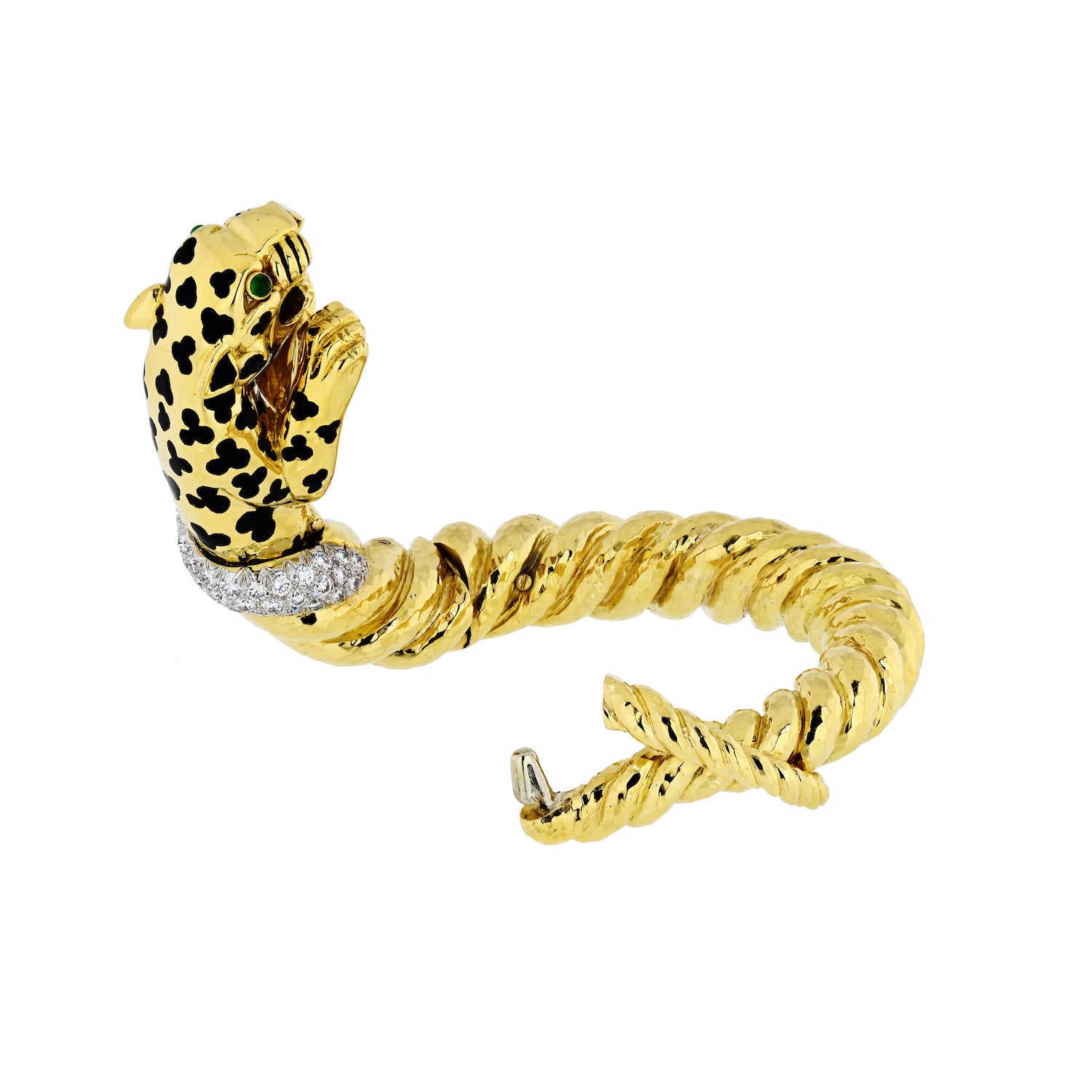 David Webb 18K Yellow Gold Spotted Leopard Diamond Bangle Bracelet - The Back Vault