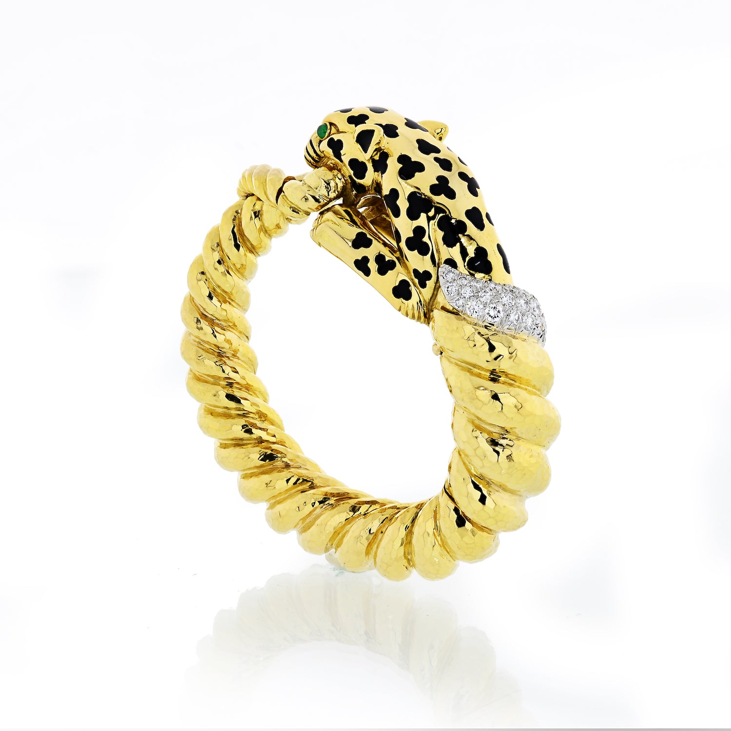 David Webb 18K Yellow Gold Spotted Leopard Diamond Bangle Bracelet - The Back Vault