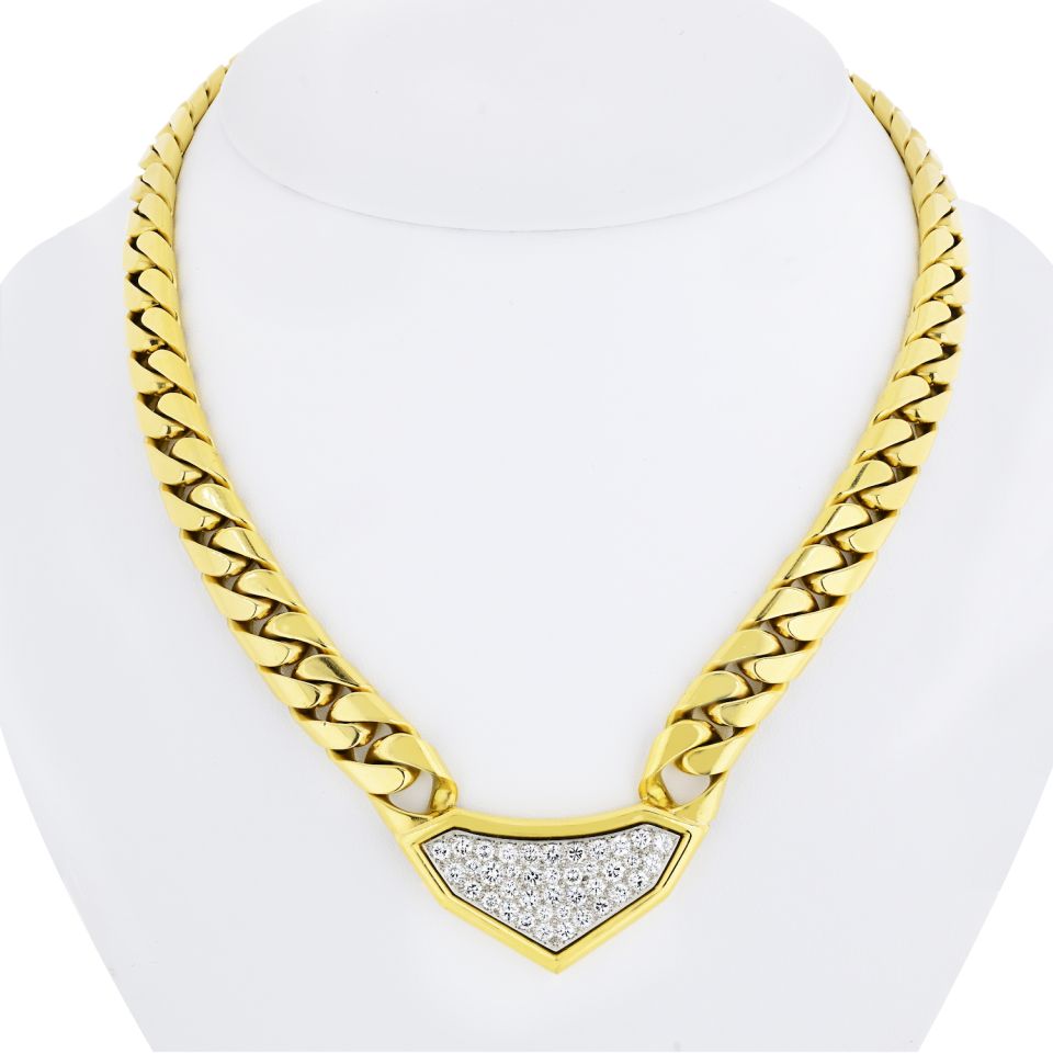 David Webb 1970's Platinum & 18K Yellow Gold 3.75cts Diamond Link Necklace - The Back Vault