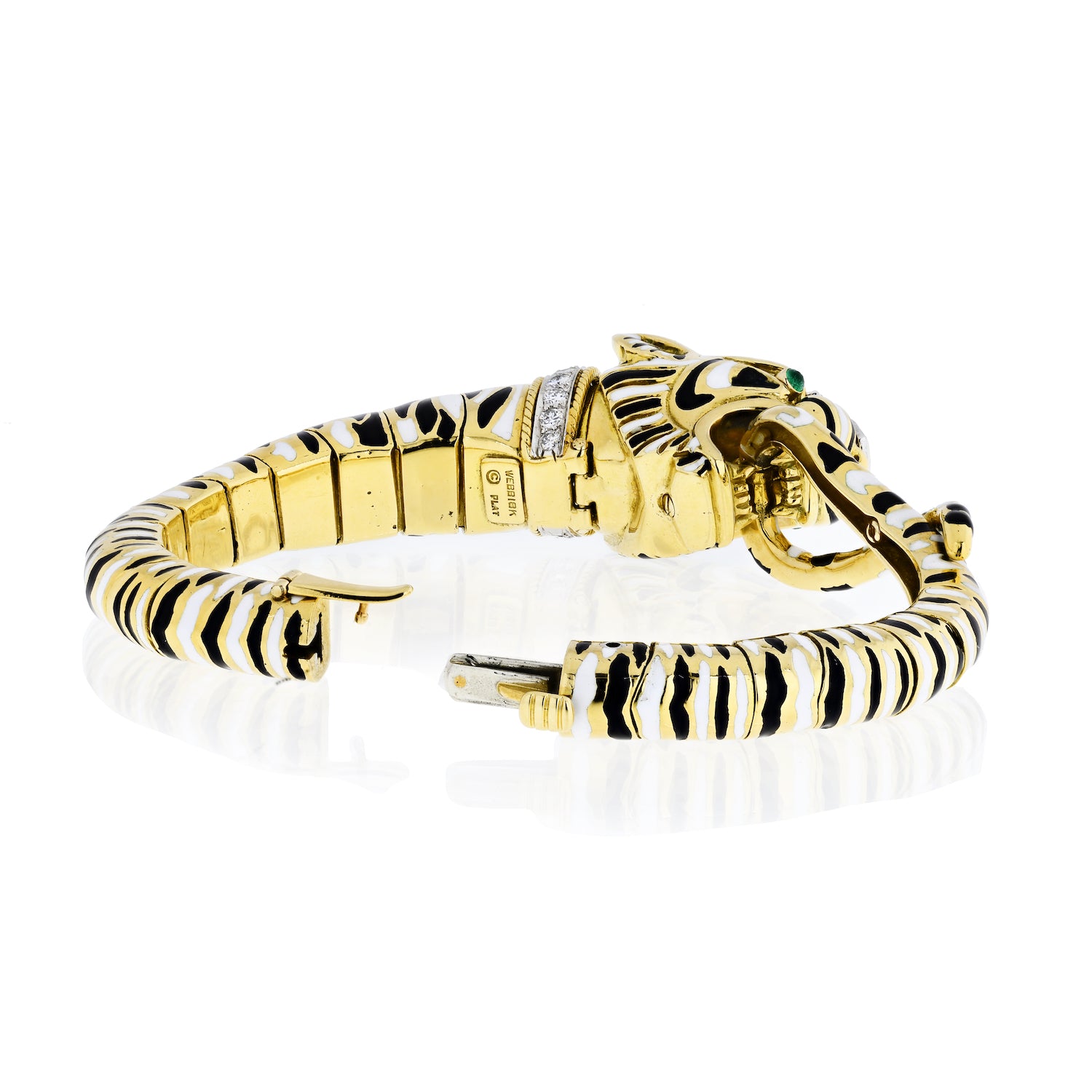 David Webb 18K Yellow Gold White And Black Enamel Tiger Bracelet - The Back Vault