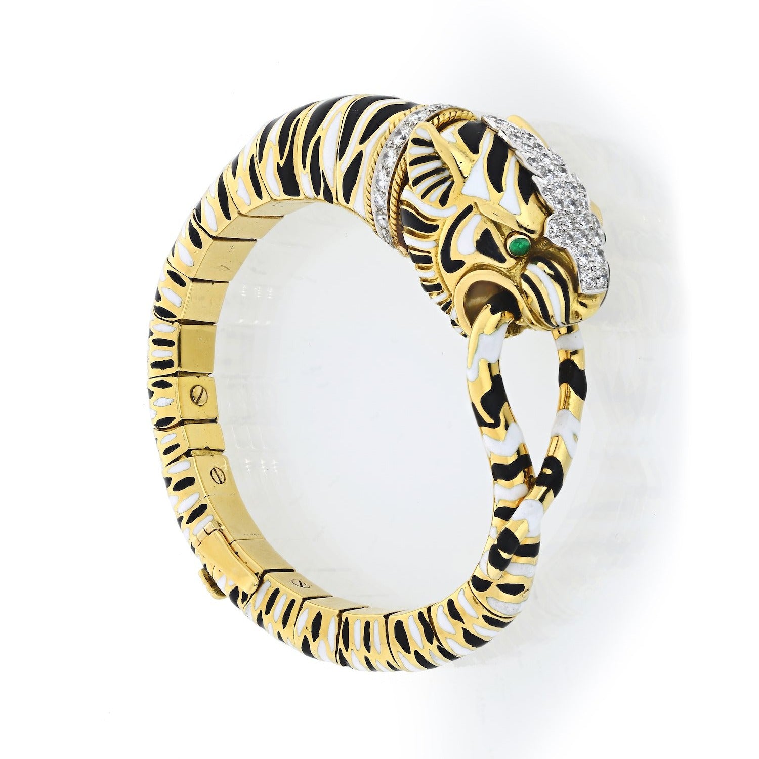 David Webb 18K Yellow Gold White And Black Enamel Tiger Bracelet - The Back Vault