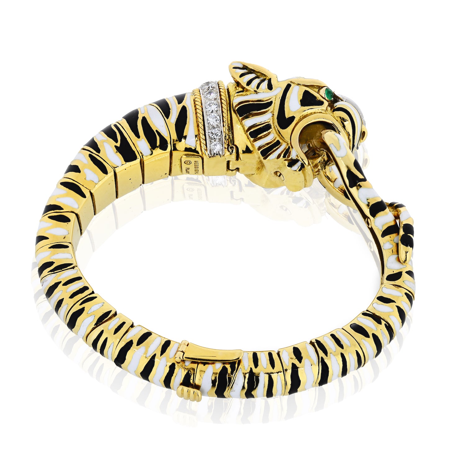 David Webb 18K Yellow Gold White And Black Enamel Tiger Bracelet - The Back Vault